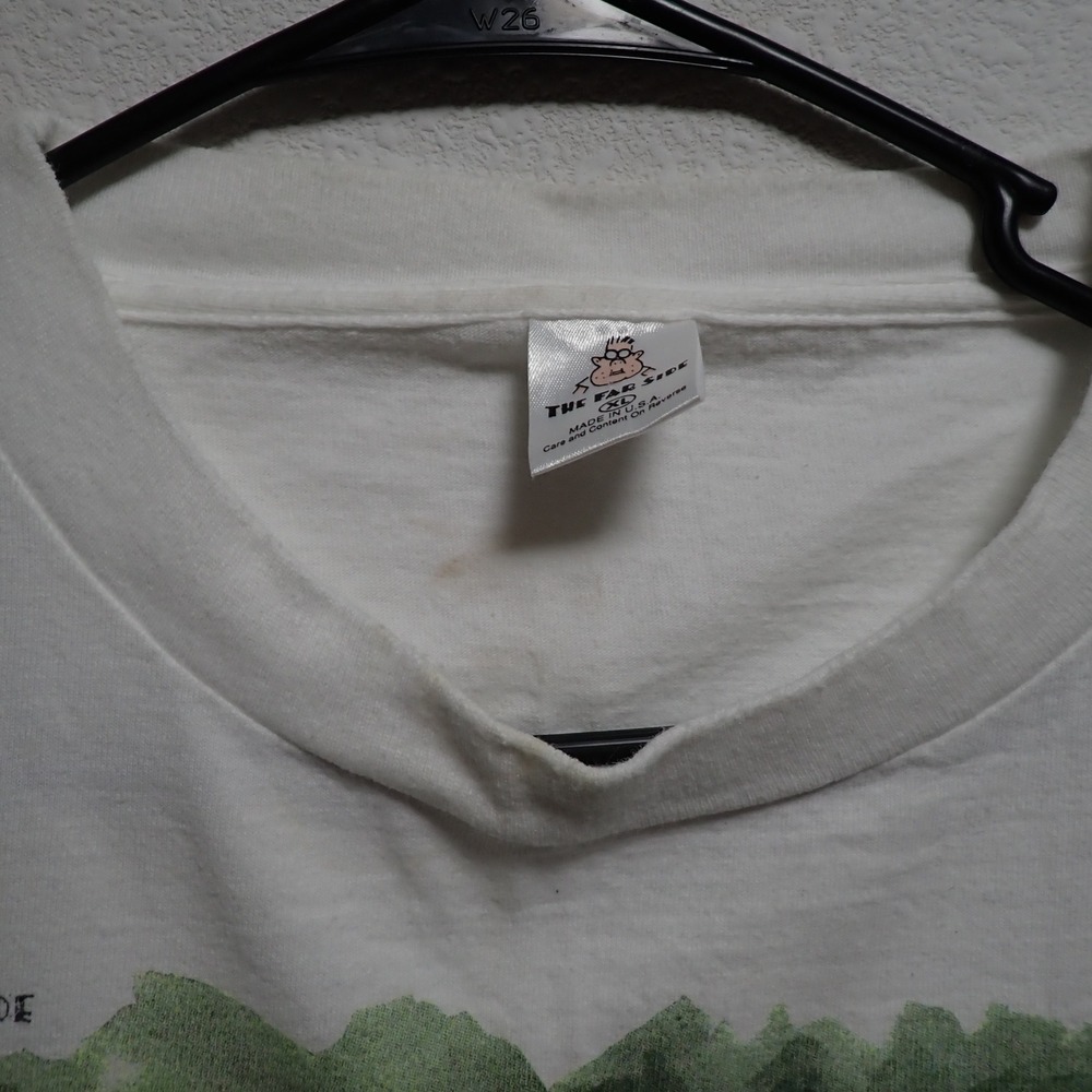 Vintage 1986 The Far Side Gary Larson Bummer of a Birthmark T-Shirt XL White USA - Picture 7 of 9